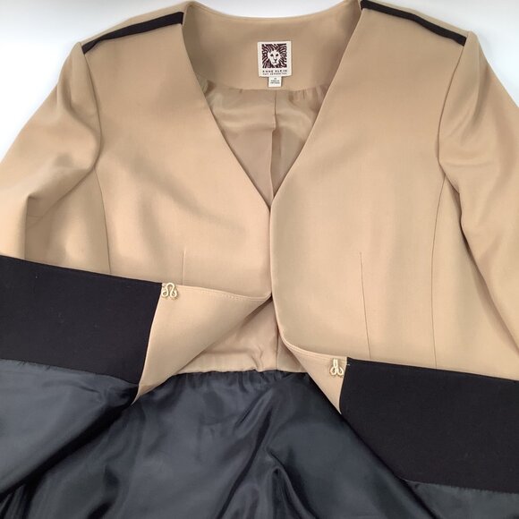 Anne Klein Blazer Womens Two-Tone Tan & Black Suit Jacket Size 14 Long Sleeve - Picture 7 of 7